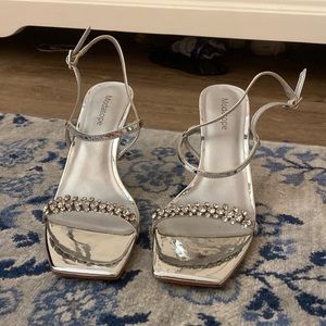 Silver heels worn once